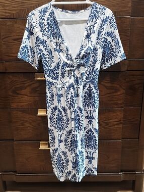 NWOT White and Blue Floral Twist-Front Dress